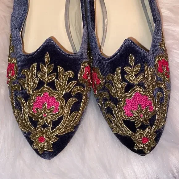 Rungg Gold Bloom handmade in India Velvet embellished shoes size 39/ US 8- 8.5 - Picture 4 of 12